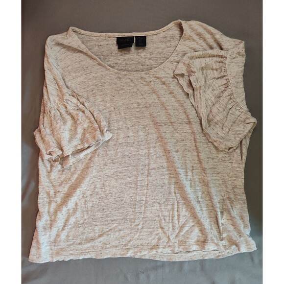 Women's Rachel Roy 100% Linen Flutter Sleeve Shirt Beige Large - Picture 3 of 5